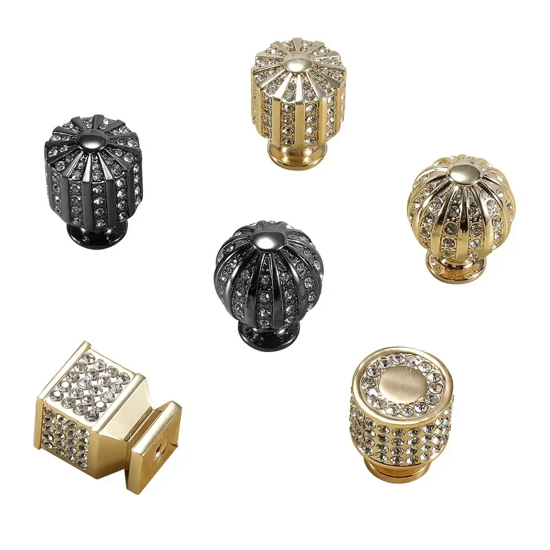 1Pc Gold Czech Crystal Zinc Alloy Round Cabinet Door Knobs and Handles Furnitures Cupboard Wardrobe Drawer Pull Handles