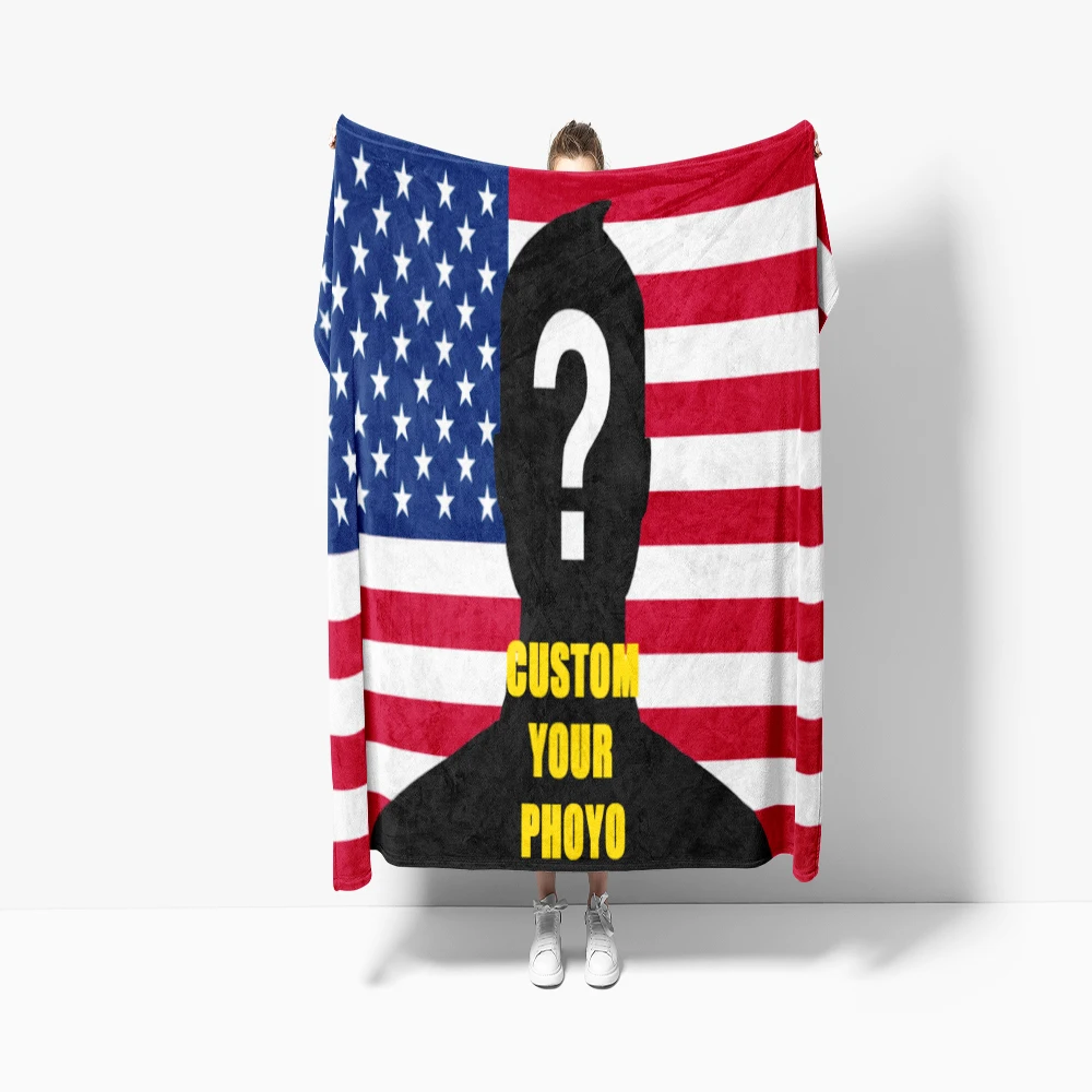 Personalised Customized Photo Pink American Flag Blanket Custom DIY USA Backdrop Photo&Text Poster for Pets Friends and Family