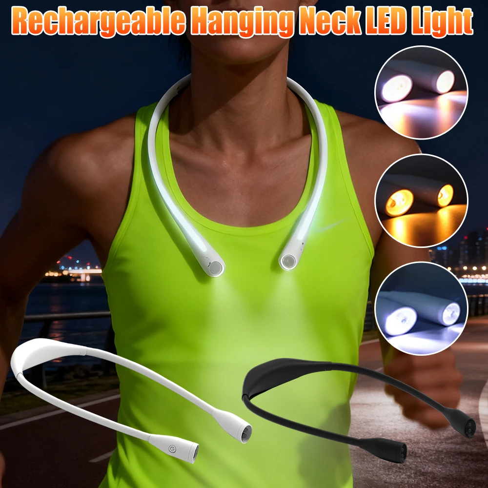 

2025 Новая светодиодная лампа для чтения на шею, USB перезаряжаемая кровать, ночная лампа для чтения, шланг, регулируемая трехцветная подвесная лампа на шею, хит продаж