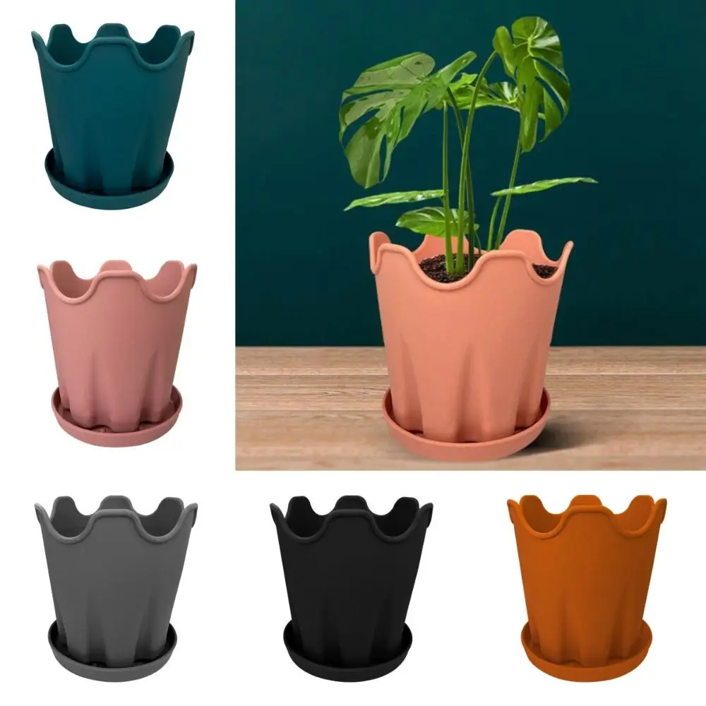 Anti Drop Silicone Flowerpot Drought Resistant Large Diameter Flowerpot Tray Thick with Circular Tray Office Desktop Decoration