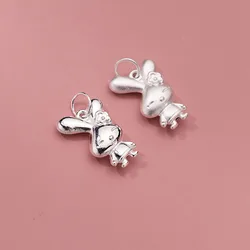 1 pz/lotto 925 Sterling Silver lucido/opaco artigianato coniglio Charms 18x11.5mm fatti a mano coniglietto ciondoli in argento accessori gioielli fai da te