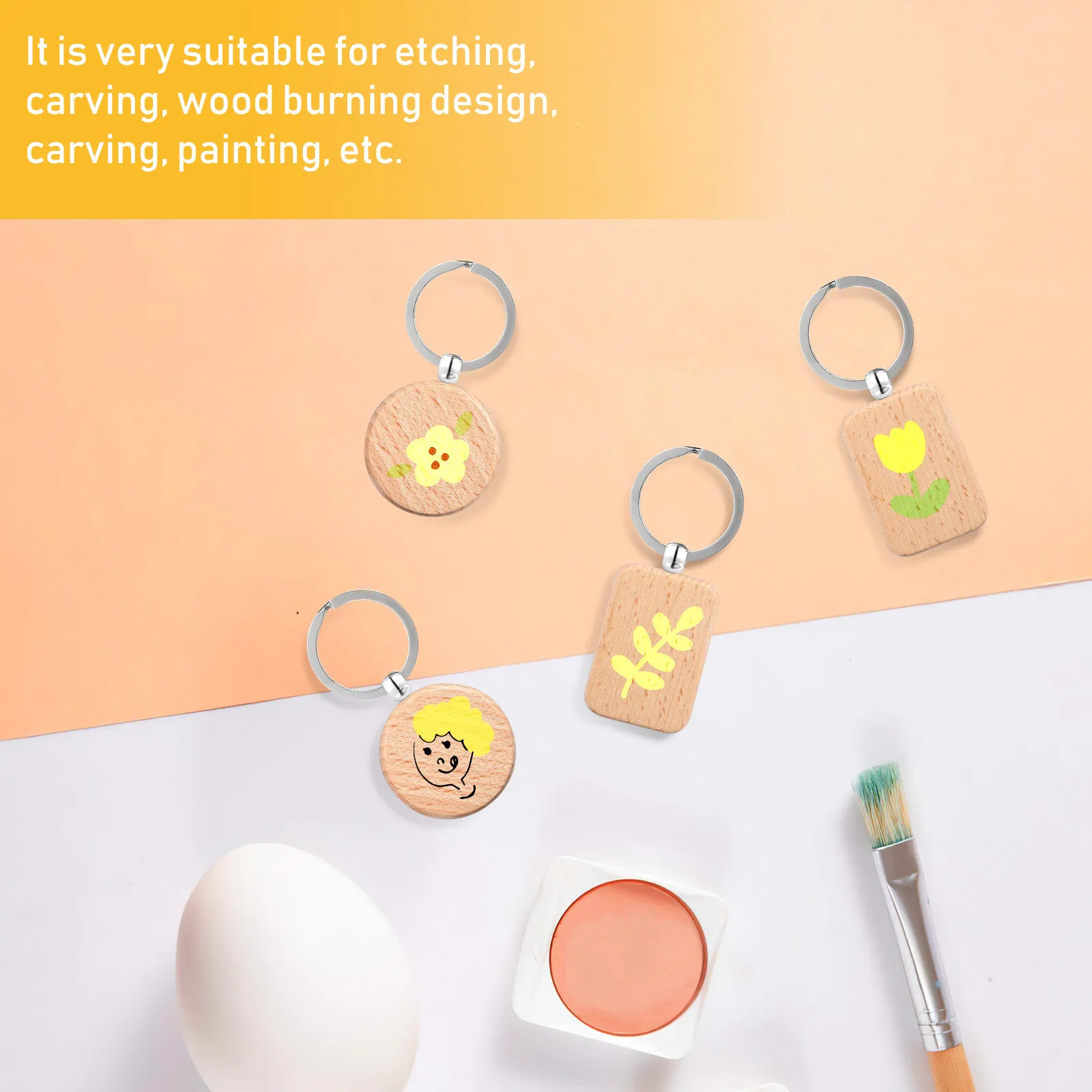 

Набор из 10 деревянных заготовок для брелоков: круглые и прямоугольные деревянные подвески-кольца для самостоятельной гравировки, резьбы, росписи, рукоделия, создания именных изделий