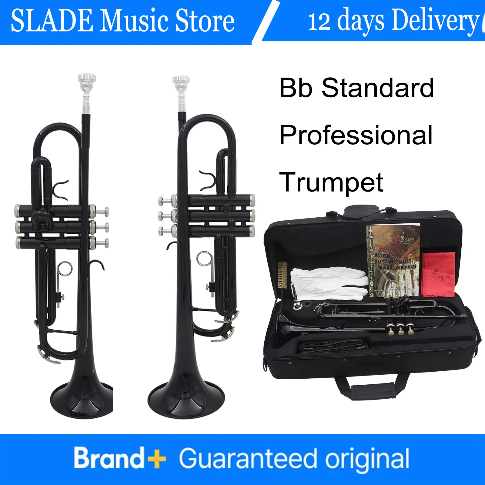 

Черная труба SLADE Bb, латунный корпус, позолоченная плоская труба B для начинающих, духовой инструмент с набором аксессуаров