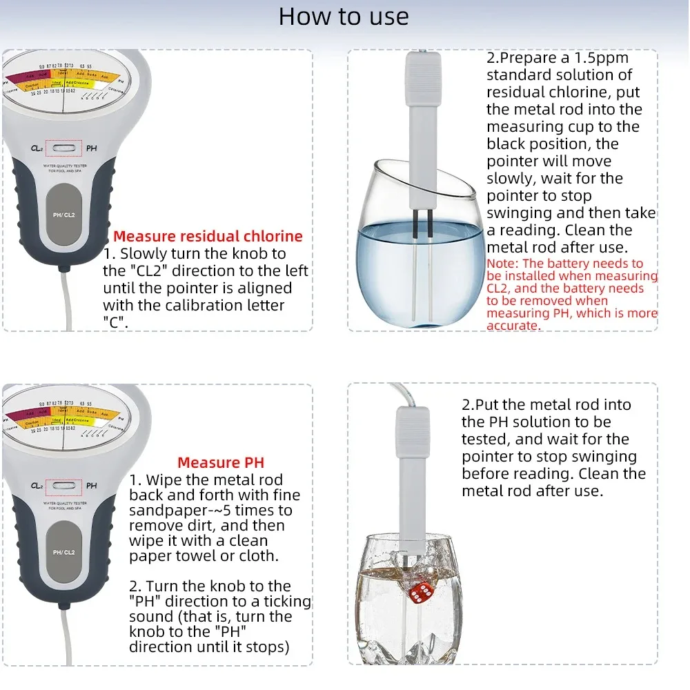 Professional PH Chlorine Cl2 Level Meter Tester with Probe for Swimming Pool Spa PH Chlorine Meter CL2 Measuring