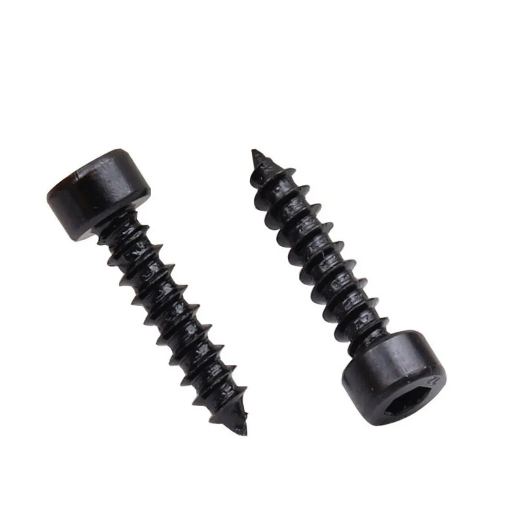 100pcs 2mm x 10mm Cheese Head Durable Black Carbon Steel Hex Socket Self Tapping Screws Furniture