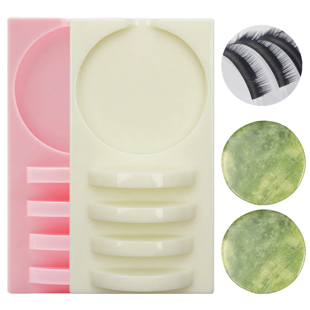 3pcs Acrylic Eyelash Stand Pad 2 in 1 Eyelashes Extension Glue Holder With Round Jade Stone For Grafting Lash Pallet Makeup Tool