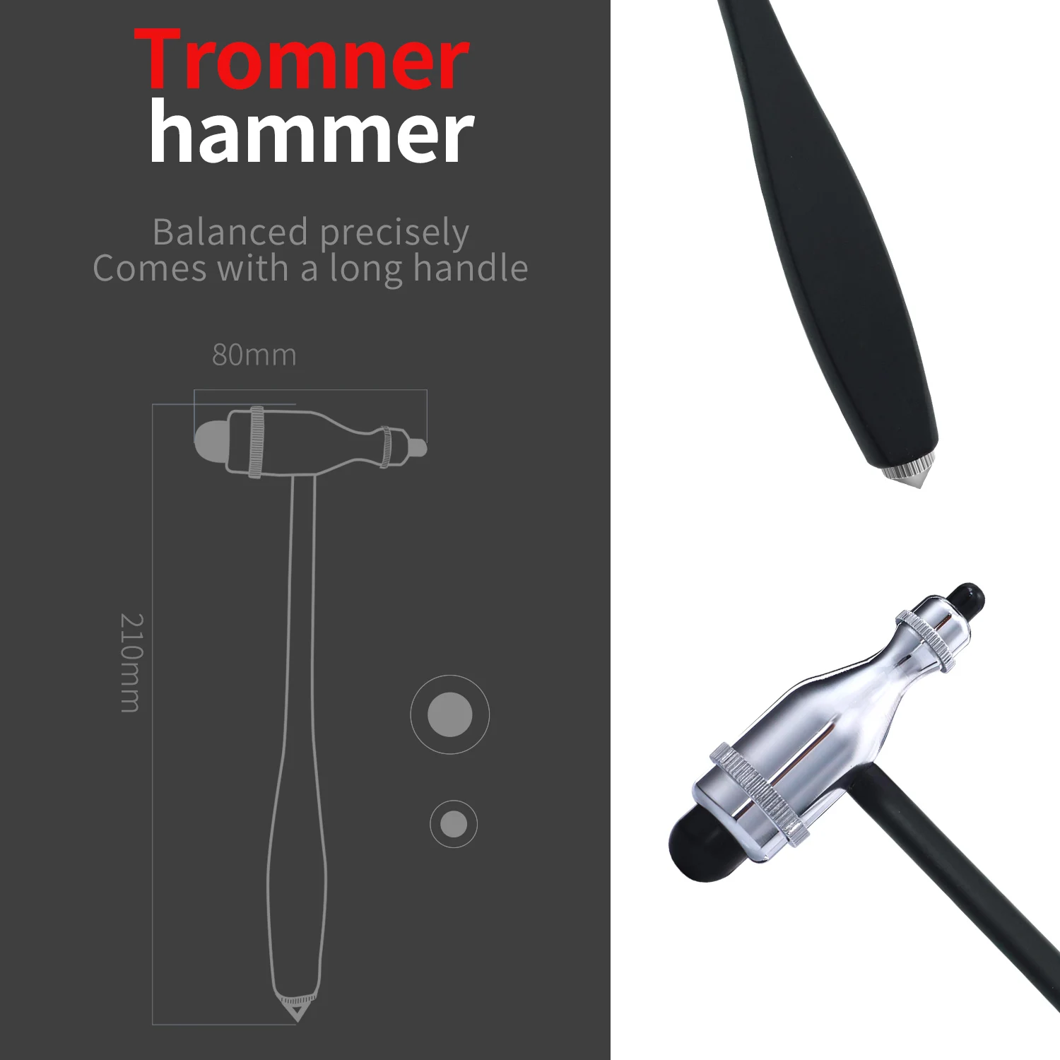 Tromner Neurological Reflex Hammer for cutaneous and Superficial responses Black Medical Hammer Health Care