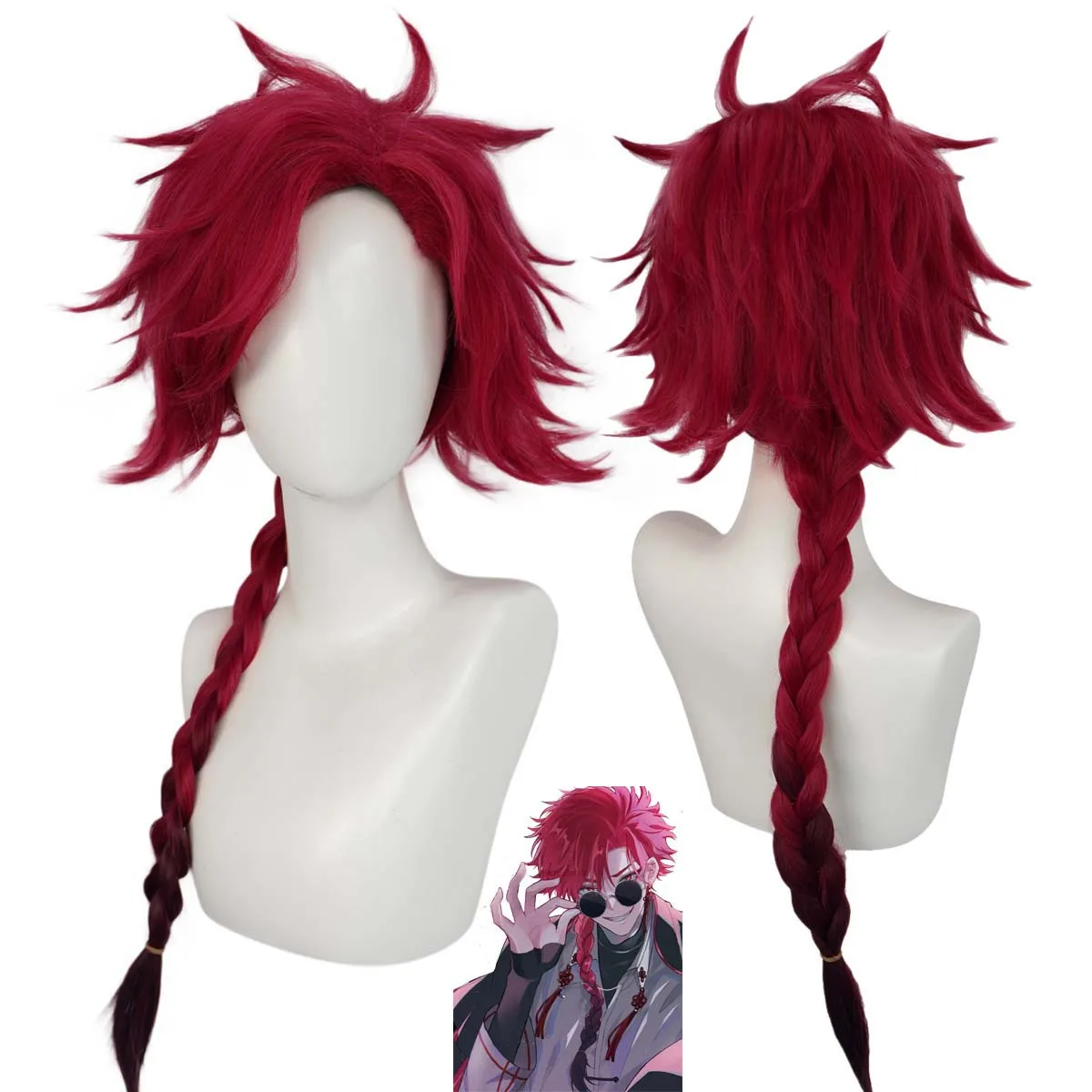 Men Halloween Roleplay Anime Link Click Cosplay Prop Vein Long Wine Red Braid Hair Wig
