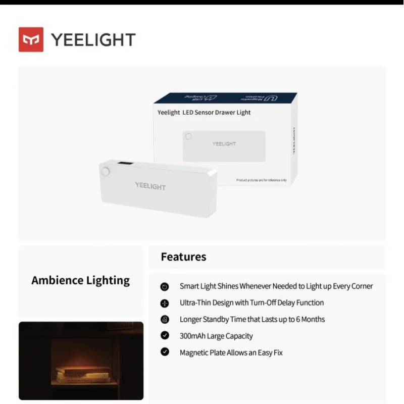 Yeelight LED Drawer Light 4 Pack USB Rechargeable Mini Induction Night Light For various scenes such as drawers cabinets