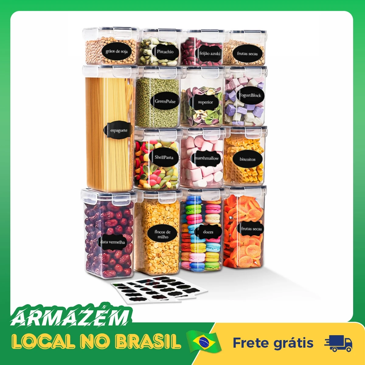 Set of 200/1400/2000/12800 ML: 15 airtight pots for storage in the kitchen, cereal storage containers