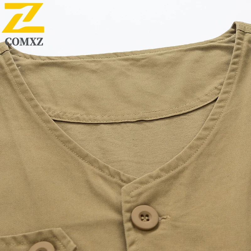 Outdoor Men's Fishing Vest Retro Tooling Style Sleeveless Vests Thin Adventure Reporter Multi-Pocket Work Loose Waistcoat 2025