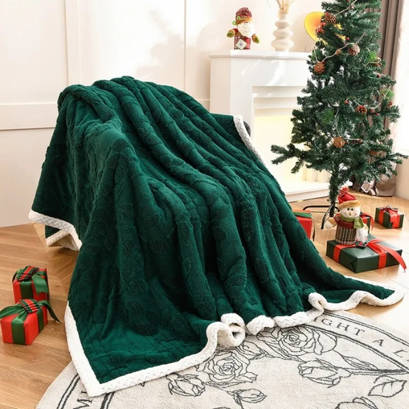 

2025 New thickened taffle double blanket office lunch break blanket sofa blanket warm all seasons christmas gift