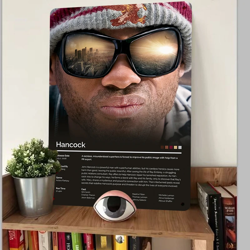 Hancock Movie Will Smith Classic Character Sunglasses City Reflection HD Custom Metal Tin Sign Home Decor