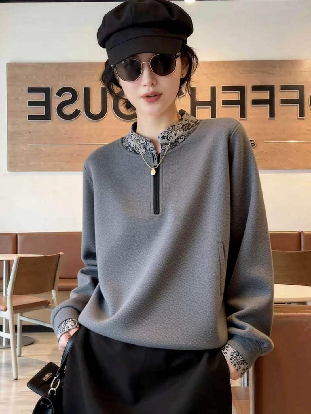 

Winter New Vintage Stand Collar Sweatirt Women Long Sve Loose Casual Sle Comfortable Lazy Faion Top Sweatirt