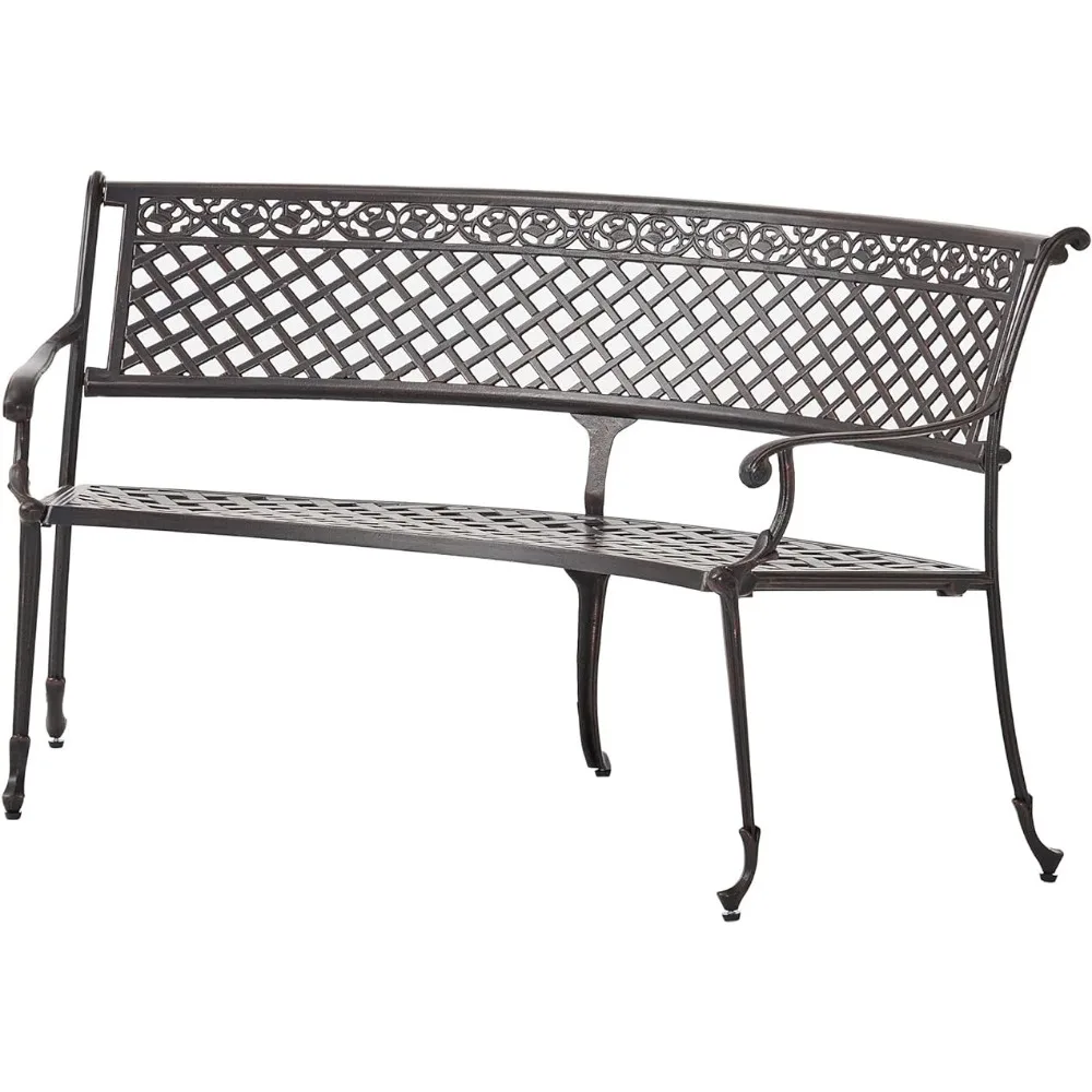 

Outdoor bench, Sebastian antique cast aluminum fan-shaped outdoor bench, shiny copper, outdoor bench,