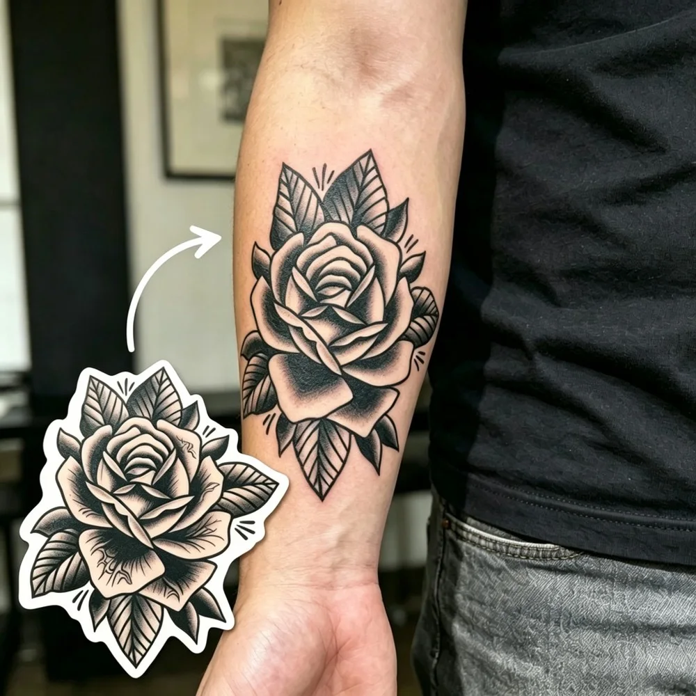 lack Rose Temporary Tattoo Waterproof Flower Body Art Sticker Water Transfer Fake Tatoo Men Women Arm Hand Long Lasting Designs