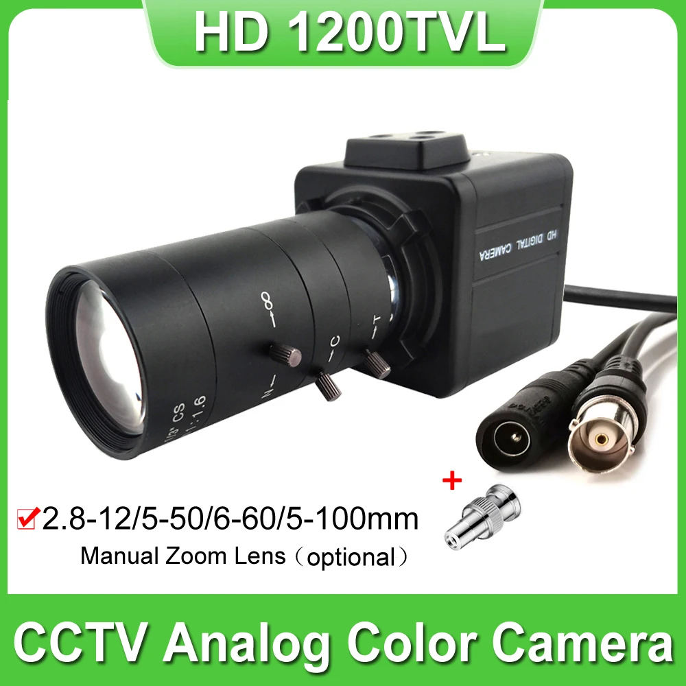 1200TVL CCTV Analog Color Security Camera with 2.8-12/5-50/6-60/5-100mm Manual focusing Djustable Lens Mini Metal Body Camera