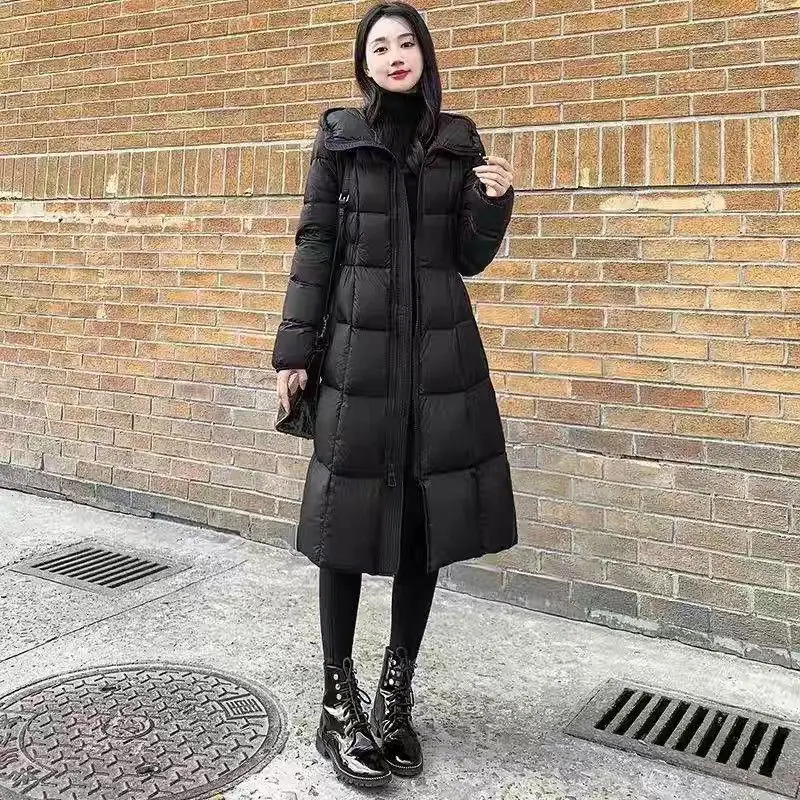 Mode Unten Baumwolle Mantel Weibliche 2026 Neue Winter Taille Lange Baumwolle Gefütterte Jacke Frauen Parkas Verdickt Outwear Mit Kapuze Over