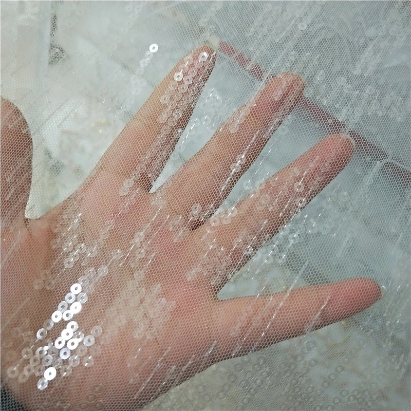 

Intermittent Striped Sequin Embroidered Tulle Fabric Bridal Wedding Dress Material Costume Decor Trim Shinny Material