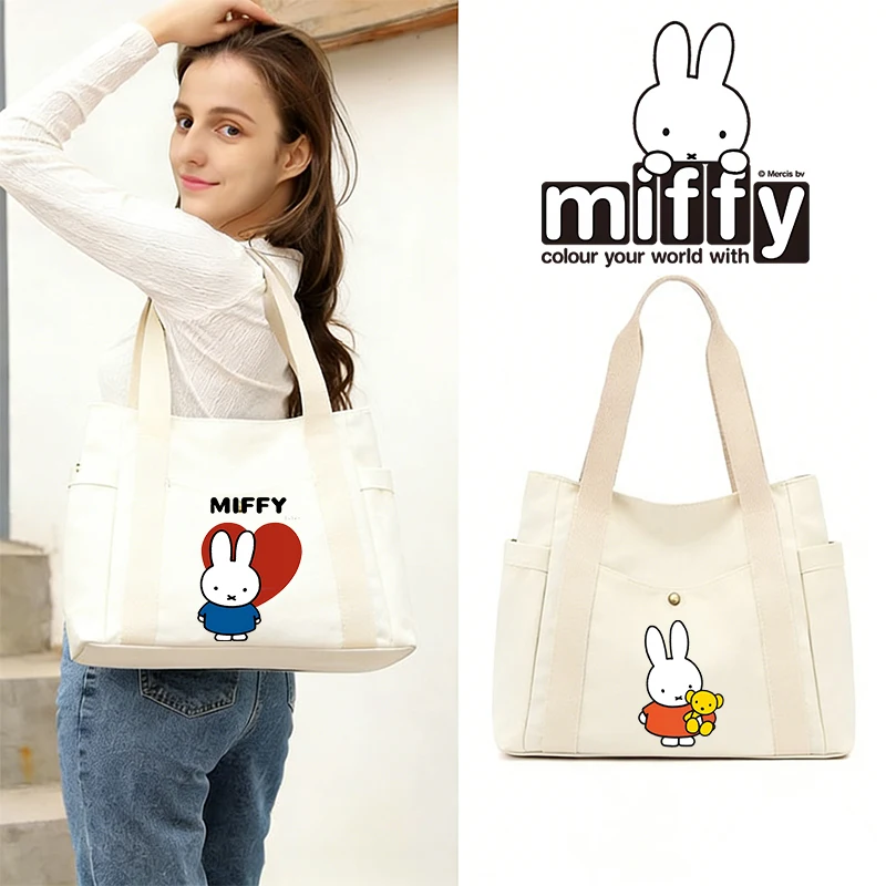 

Miffys Women Canvas Bags Shoulder Bag Fashion Tote Bags Girl Cartoon Printed Tote Bag Large Capacity Handbag Shopping Bags Gift