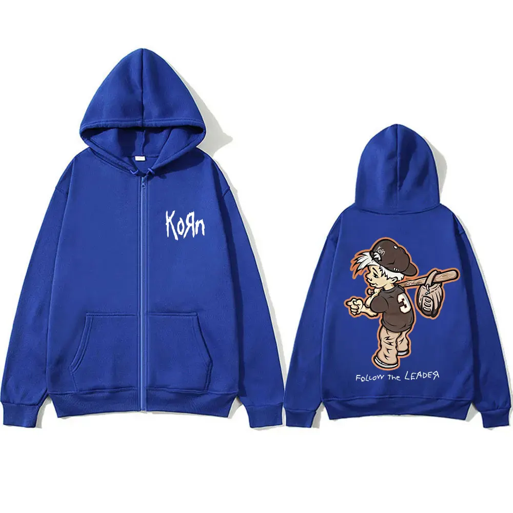 Rock Band Korn Follow The Leader Zipper Hoodie Male Anime Cartoon Style Zip Up Hoodies Men Women Vintage Oversized Trendy Jacket