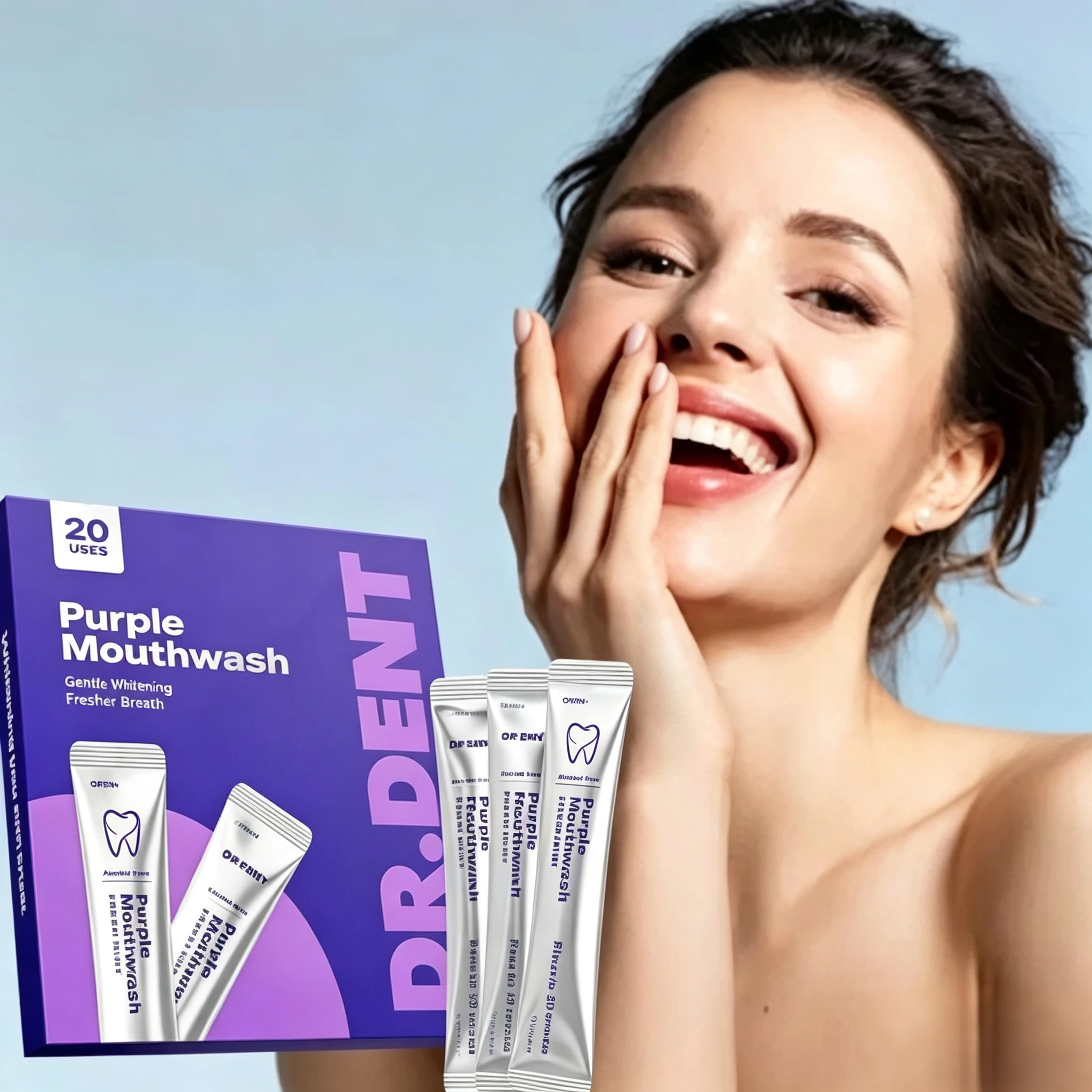 Professional Portable Purple Teeth Oral Care Brand Color Correcting Brightening Mouthwash Mint Scent Refresh Breath Protect Gums