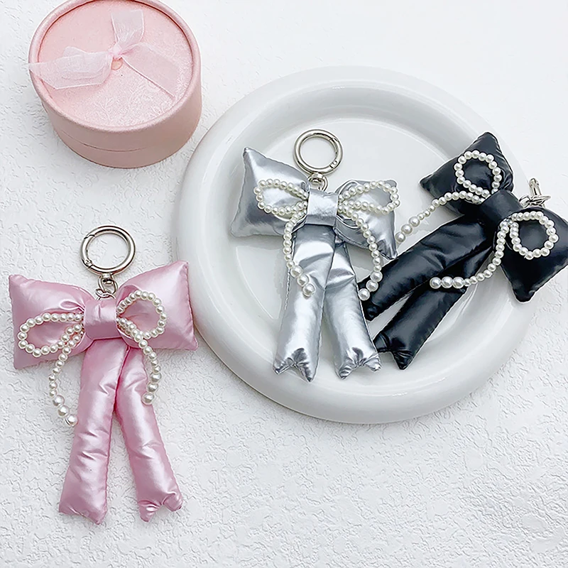 Y2K Korean 3D Bowknot Keychain Fashion Leather Pearl Bow Keyring Creative Key Holder Bag Pendant Handbag Charm For Girl Gifts