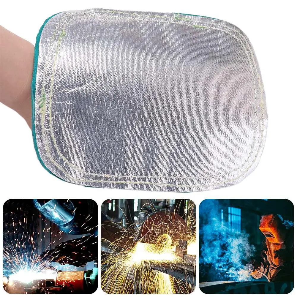 ارتفاع درجة الحرارة مقاومة قفازات لحام وسادة سماكة مريحة الألومنيوم عودة لحام وسادة اليد جلد البقر الألومنيوم احباط