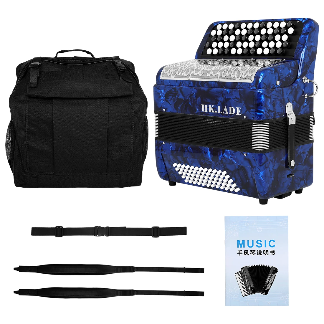 HK · LADE AH-240 Blue Bayan Accordion 62 Key 60 Bass Key Button Professional Accordion Keyboard Instrument Accordion with Parts