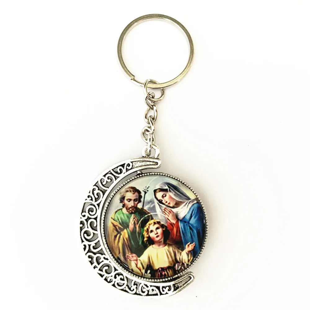 The keychain of the Virgin Mary and Father\'s family Jesus Alloy Pendant Orthodox Church Key Chain Double Sided Rotatable