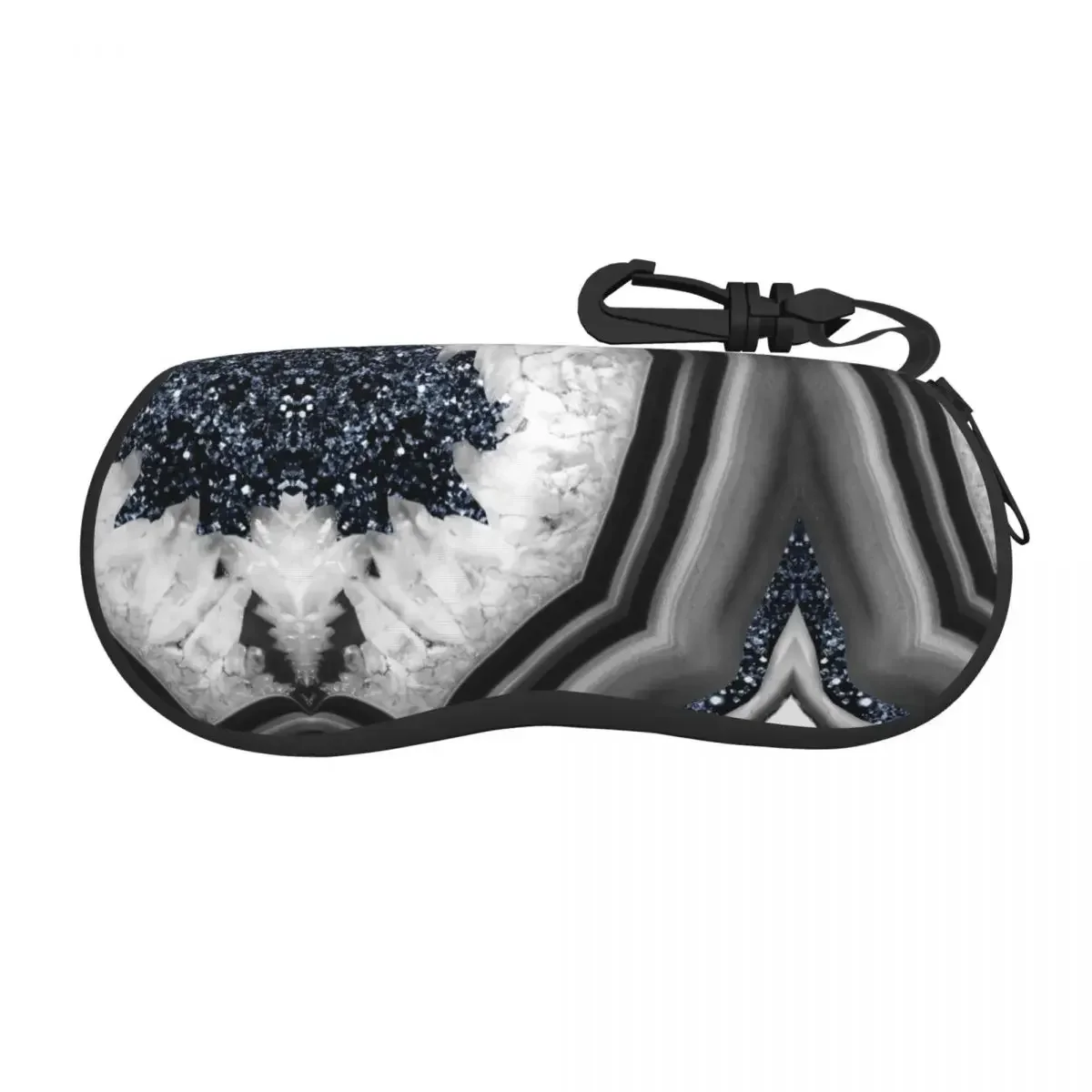 

Custom Gray Black White Agate With Navy Blue Glitter Glasses Case Stylish Faux Glitter Shell Eyeglasses Case Sunglasses Box