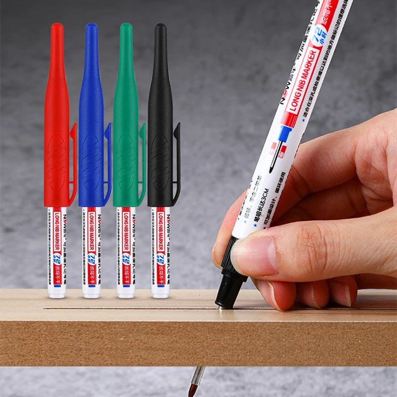 2/4Pcs Large Capacity Long Head Markers Pen Bathroom Woodworking Decoration Multi-purpose Deep Hole Marker Pens Black Blue Ink