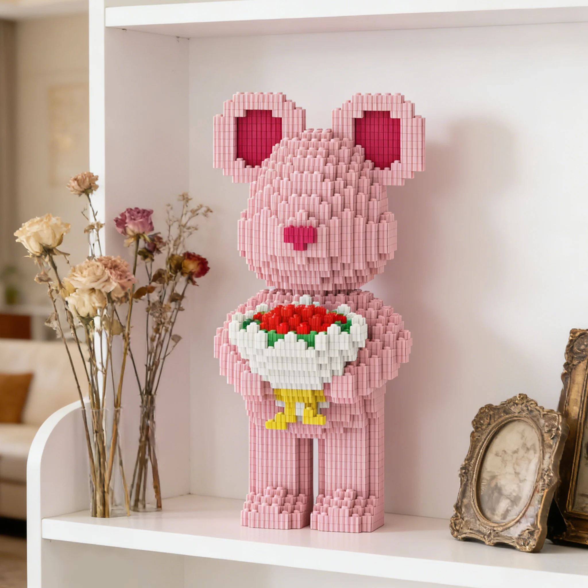 Romantic Confession Flower Bouquet Violent Bear Building Blocks Set DIY Assembly Toys The Best Valentine's Day Gift For Couples