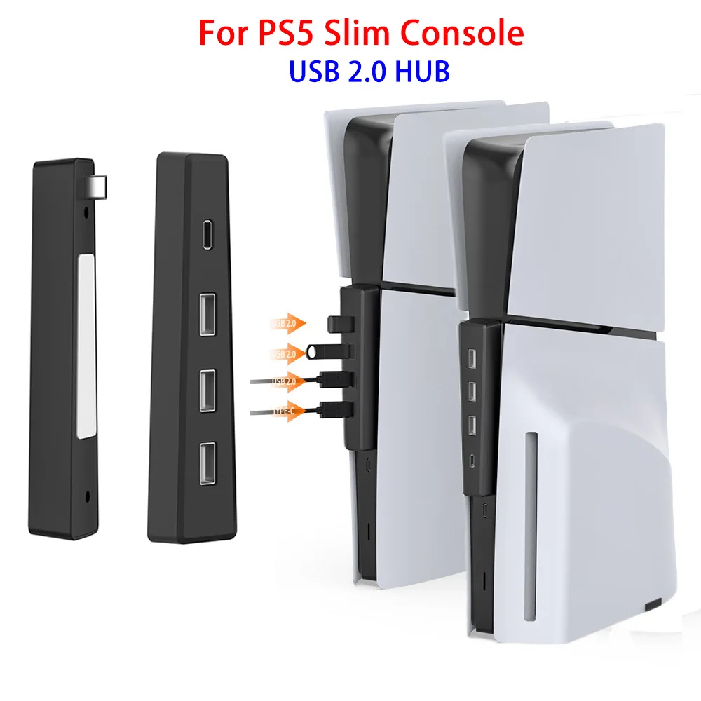 For PS5 Slim Console USB2.0 HUB High Speed Transmission Extender 3 USB2.0 Ports With 1 Type-c Port For PS5slim UHD/DE Game Host