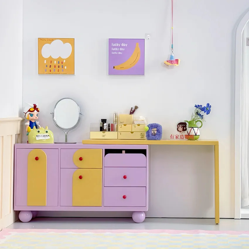 Dresser Bucket Cabinet Cream Wind Dopamine Master Bedroom Solid Wood Makeup Table Bedside Storage Integrated Cabinet
