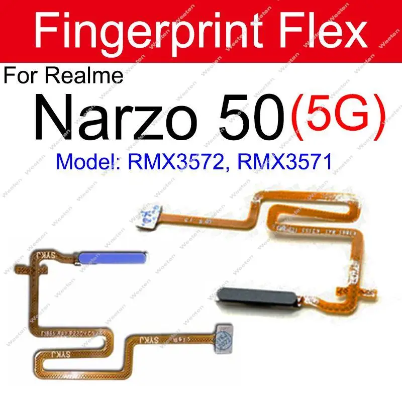 For Realme Narzo 50 Narzo 50 5G Fingerprint Sensor Flex Cable Power Button Sensor Home Touch Fingerprint Sensor Flex Ribbon