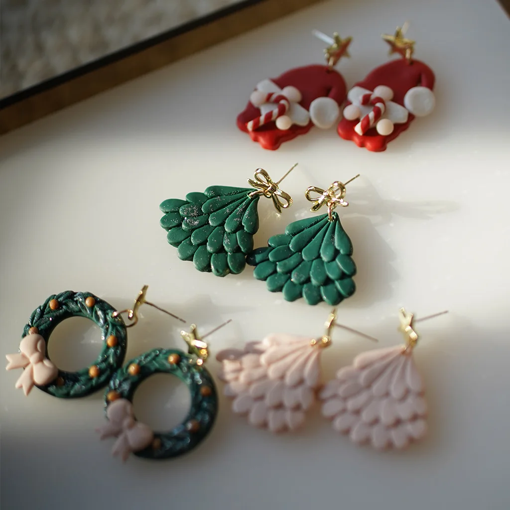 Cute Christmas Winter Holiday Santa Snowman Tree Lollipop Icon Multi Shapes Polymer Clay Earrings  Celebration Accessories Gifts