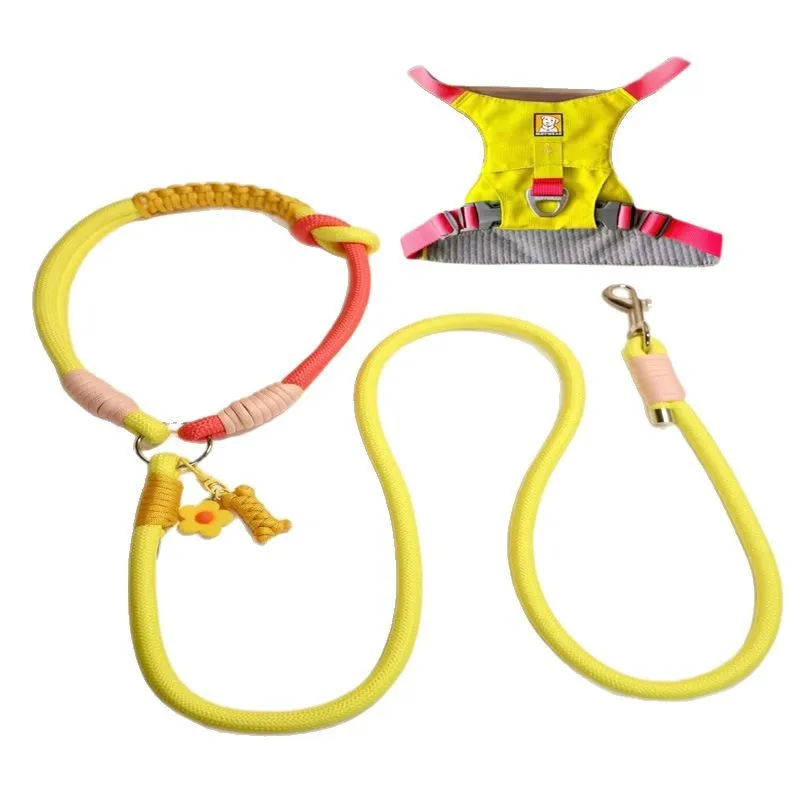 

Small Dog Cat Hand Woven Chest Strap Walking Dog Chain Polyester, Punch Handle Leash