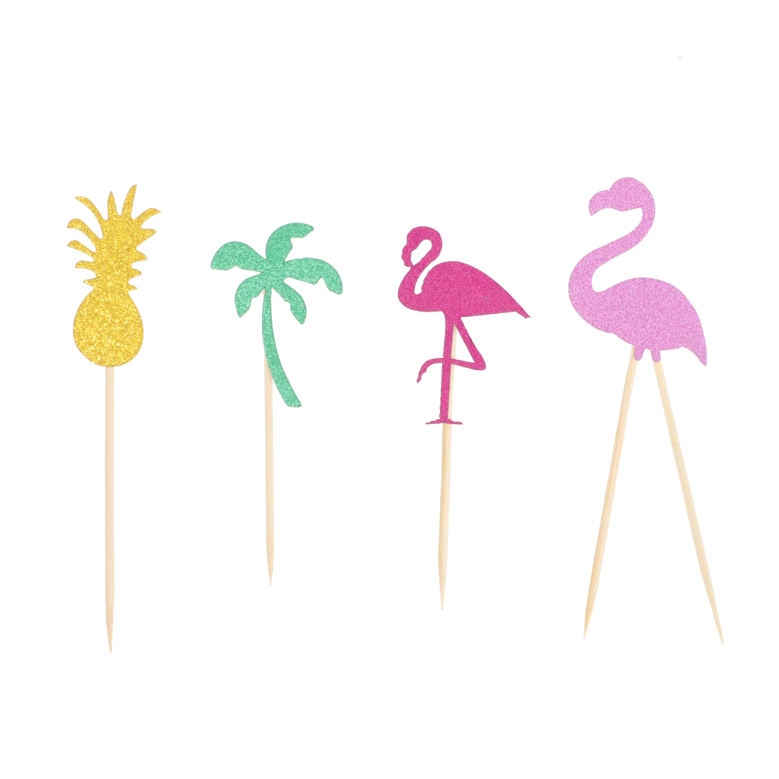 

24 Pcs Flamingo Cake Topper Dessert Insert Cupcake Toppers Pineapple Decor Paper Party Supplies Golden Hawaii Birthday Sweet