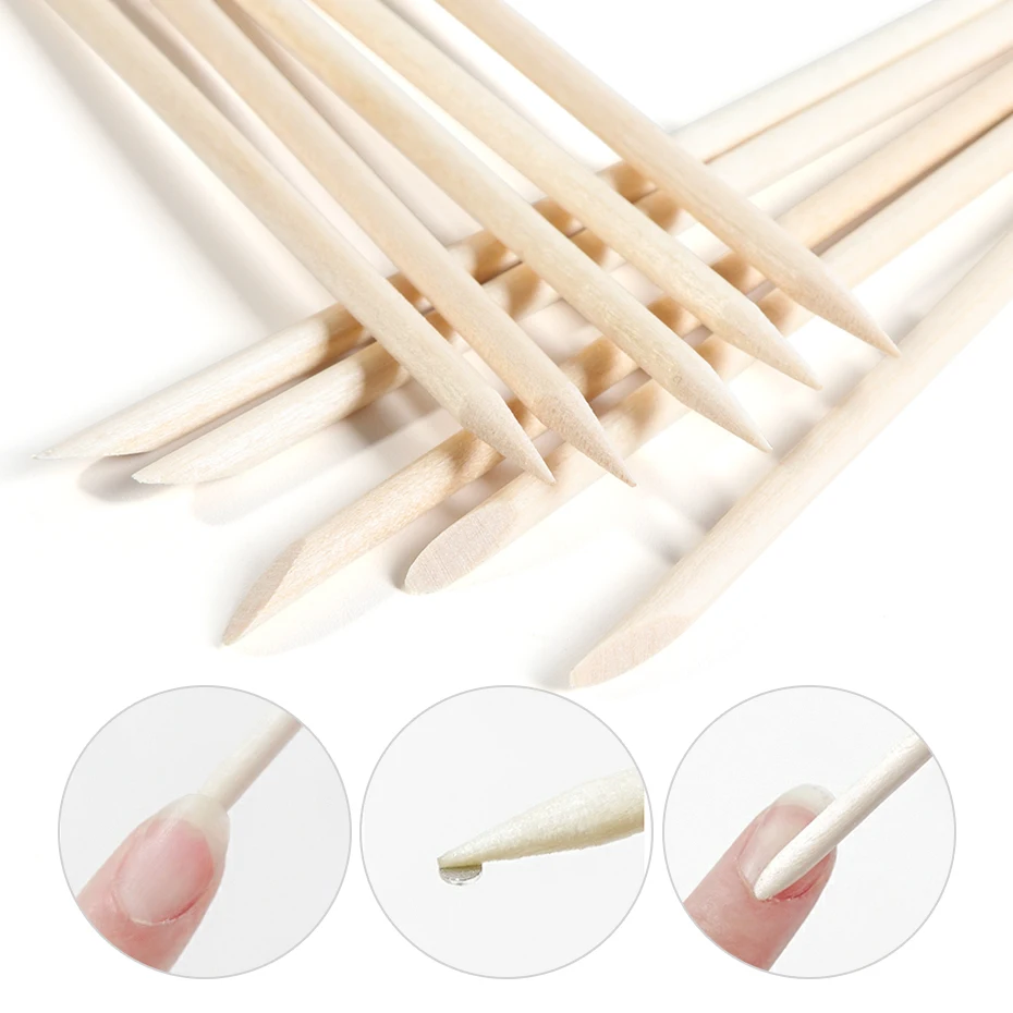 両面木製マニキュアスティック,オレンジ色,キューティクルプッシャー,デッドスキンリムーバー,ネイルアートアクセサリー,ペディキュアツール,BE709-1