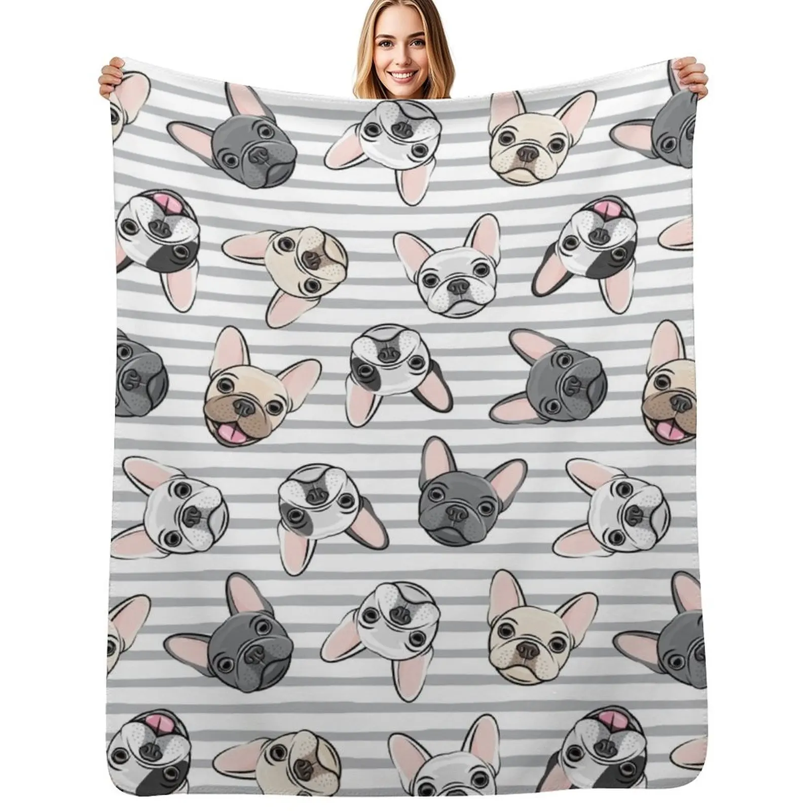 

All the frenchies - grey stripes - cute French bulldogs Throw Blanket Thermals For Travel Designers Travel Blankets