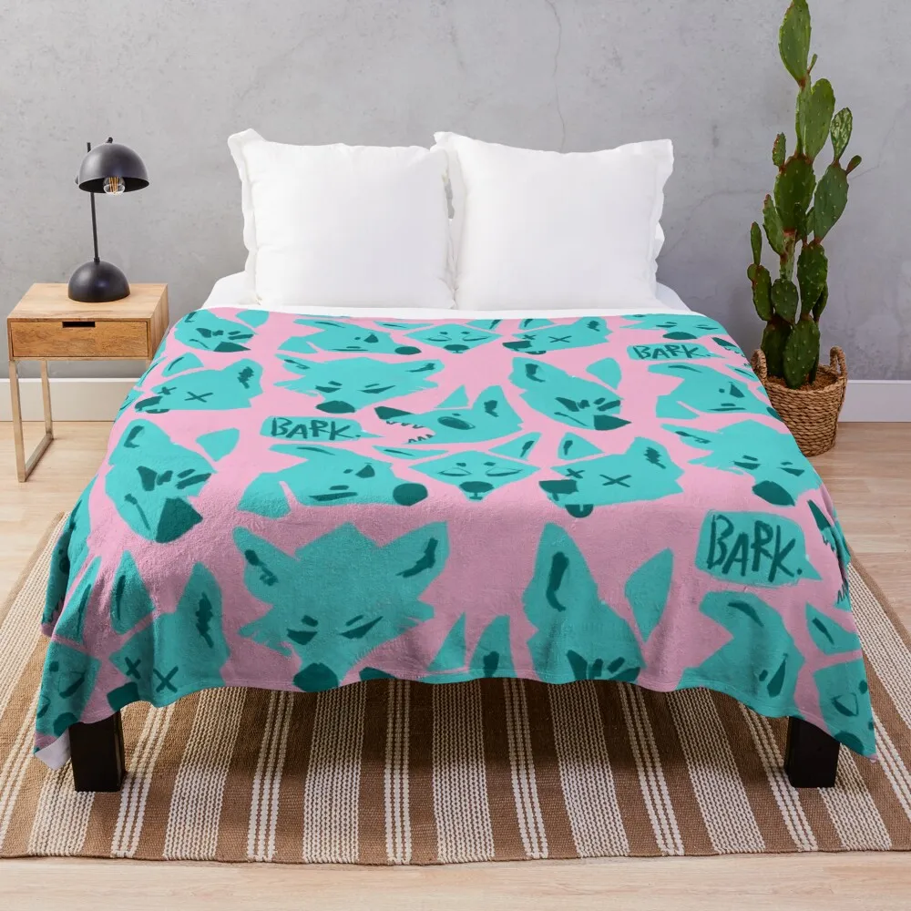 moody dogs bark (pink and cyan wolf pattern) Throw Blanket Cute Plaid Winter beds Blankets