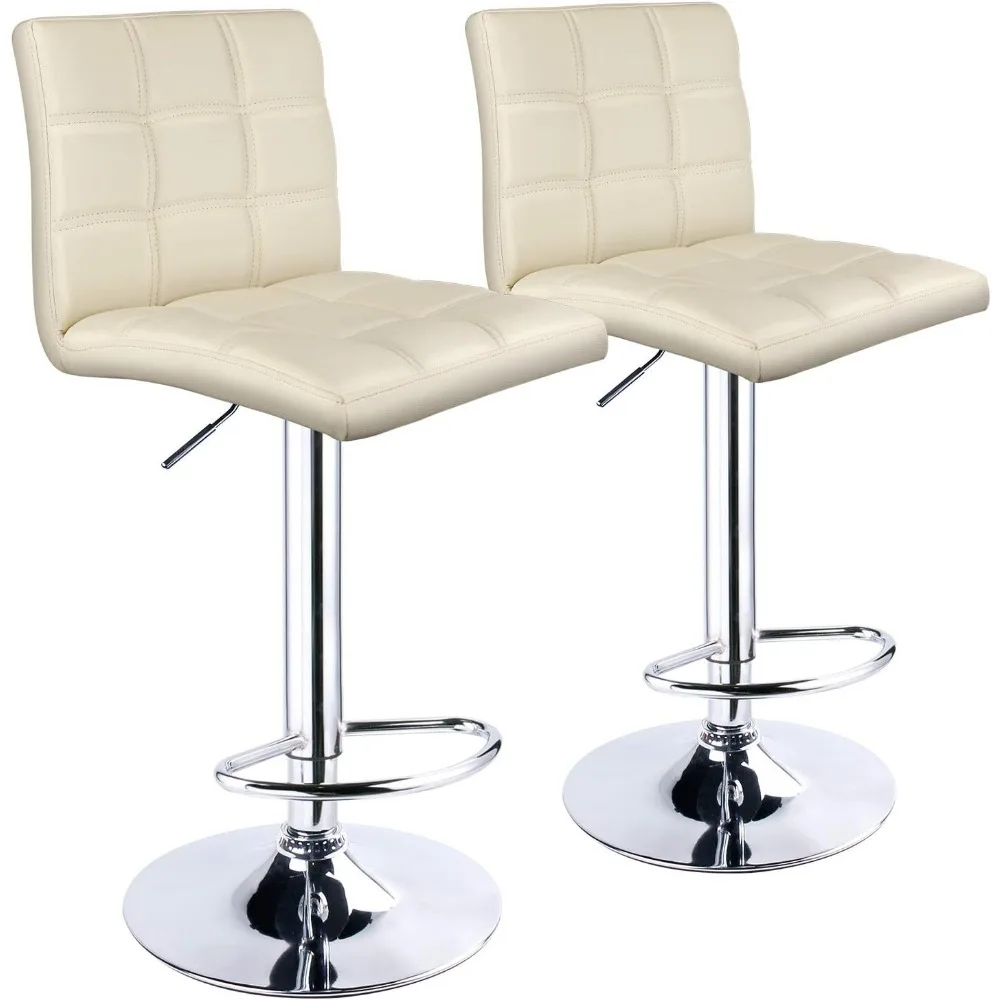 Leopard Modern Square PU Leather Adjustable Bar Stools with Back,Set of 2, Counter Height Swivel Stool (Beige)