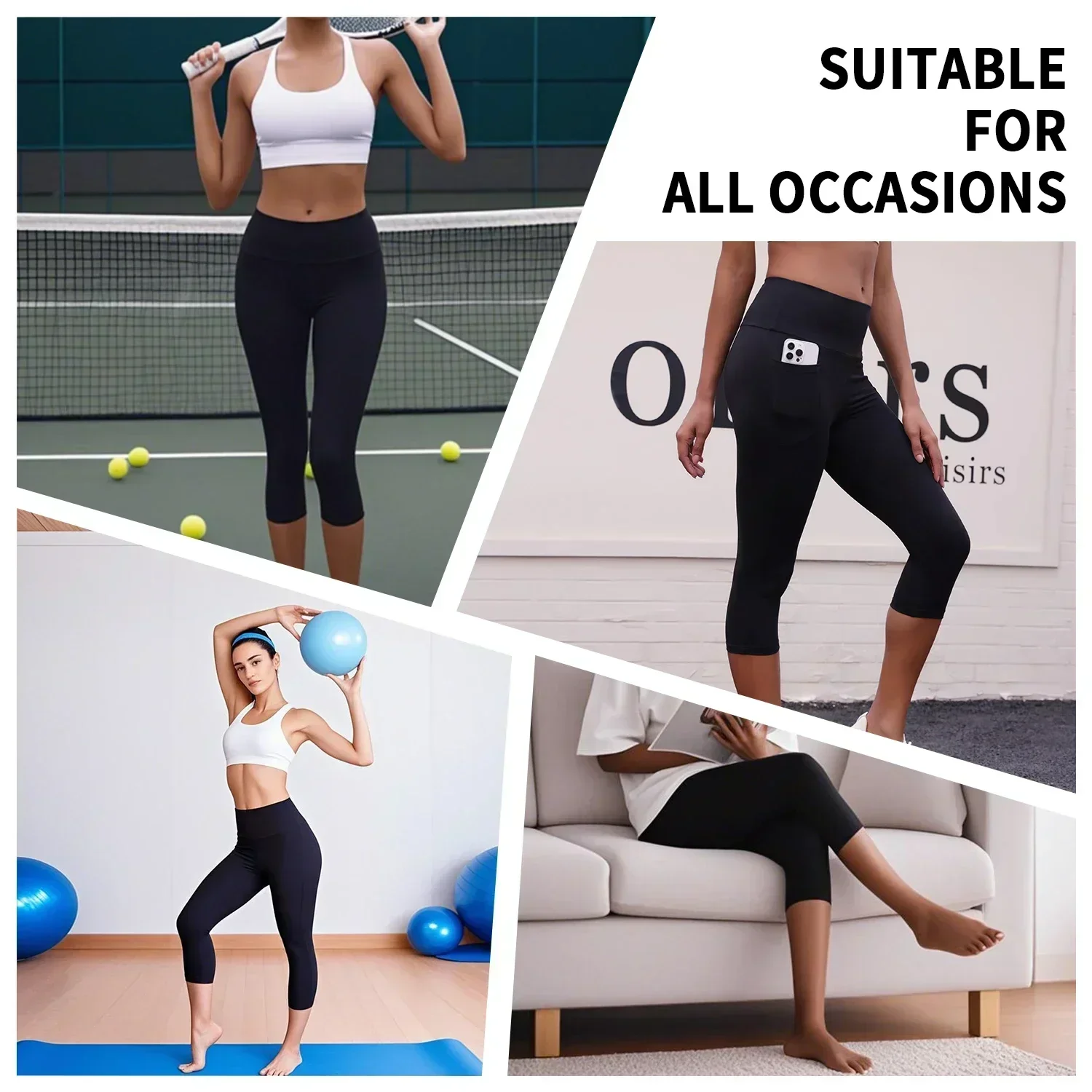 5 แพ็คเอวสูงกางเกงคาปรีสําหรับผู้หญิงที่มีกระเป๋า Super Soft No See Through ออกกําลังกายวิ่งโยคะ Push Up Gym Leggings