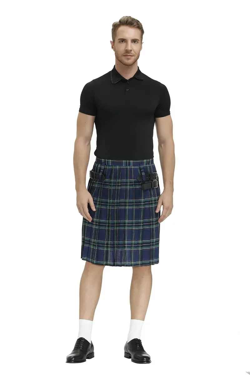 Scottish Mens Traditional Kilt with Bilateral Belt Highland Tartan Pleated Male Kilt view 4