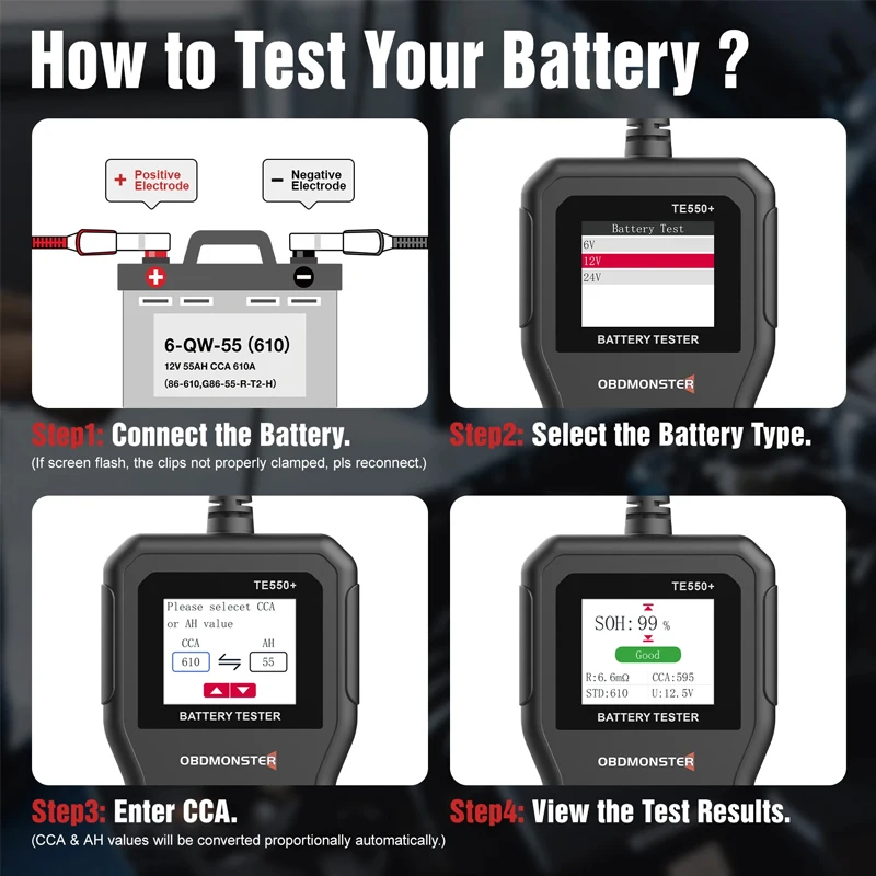 Car Battery Tester TE550+ 6V 12V 24V 100-2000 CCA Auto Battery Analyzer Diagnostic Tool Detector Accessories For Car Motorcycle