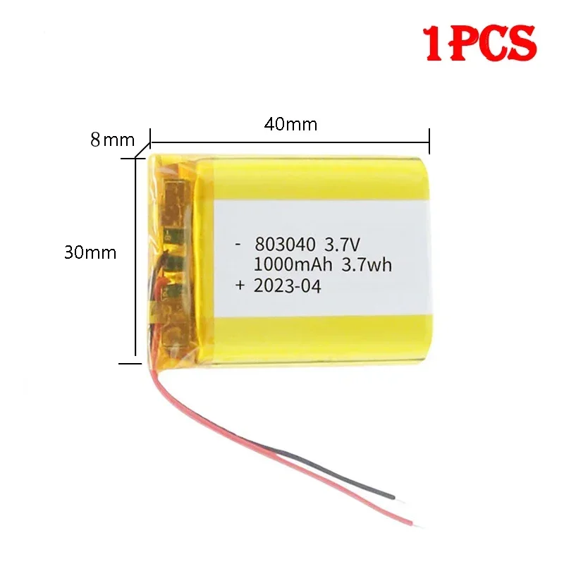 3.7V 1000mAh 803040 Polymer Lithium Lon / Li-ion Battery For MP3 Player Navigator Speaker Power Bank DVD GPS VR DVR MP4 MP5