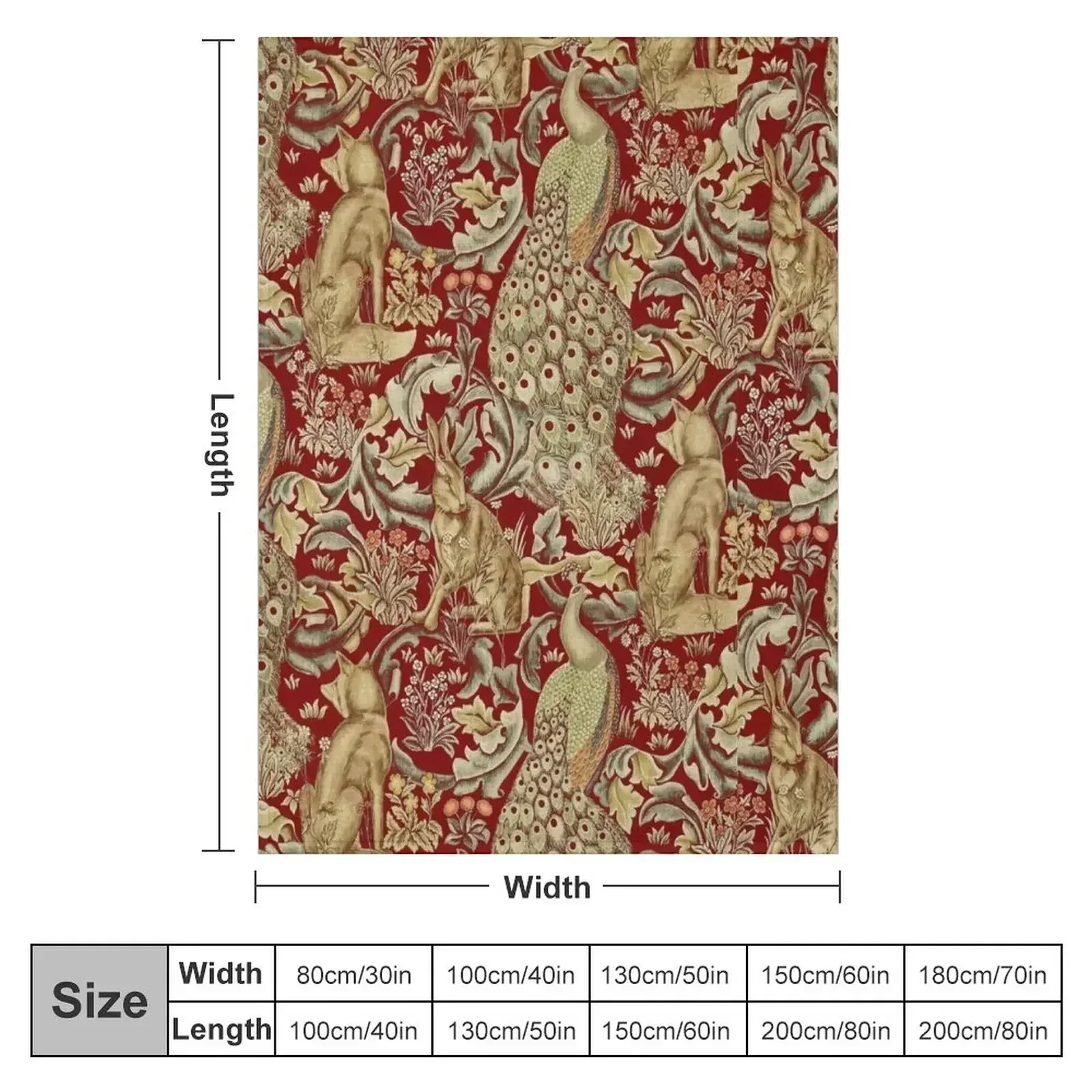 FOREST ANIMALS,PEACOCKS,FOX AND HARE IN RED LEAVES FLORAL PATTERN Throw Blanket Thermal Furry Giant Sofa Single Blankets