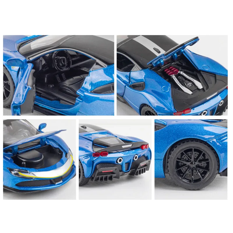 1:32 SF90 Alloy Car Model Diecasts &Toy Vehicles Metal Car Pull Back High Simulation Sound Light Collection Kids