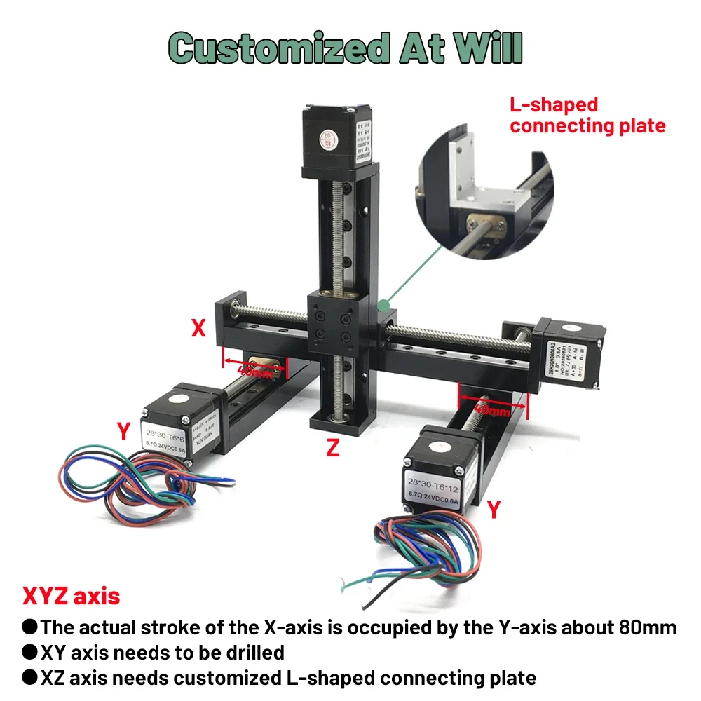 YUN DUAN T-type Linear Rail Motor Slide Stage Kit XYZ Axis CNC MINI Sliding Table Kit Micro Linear Guide Rail Translation Stage